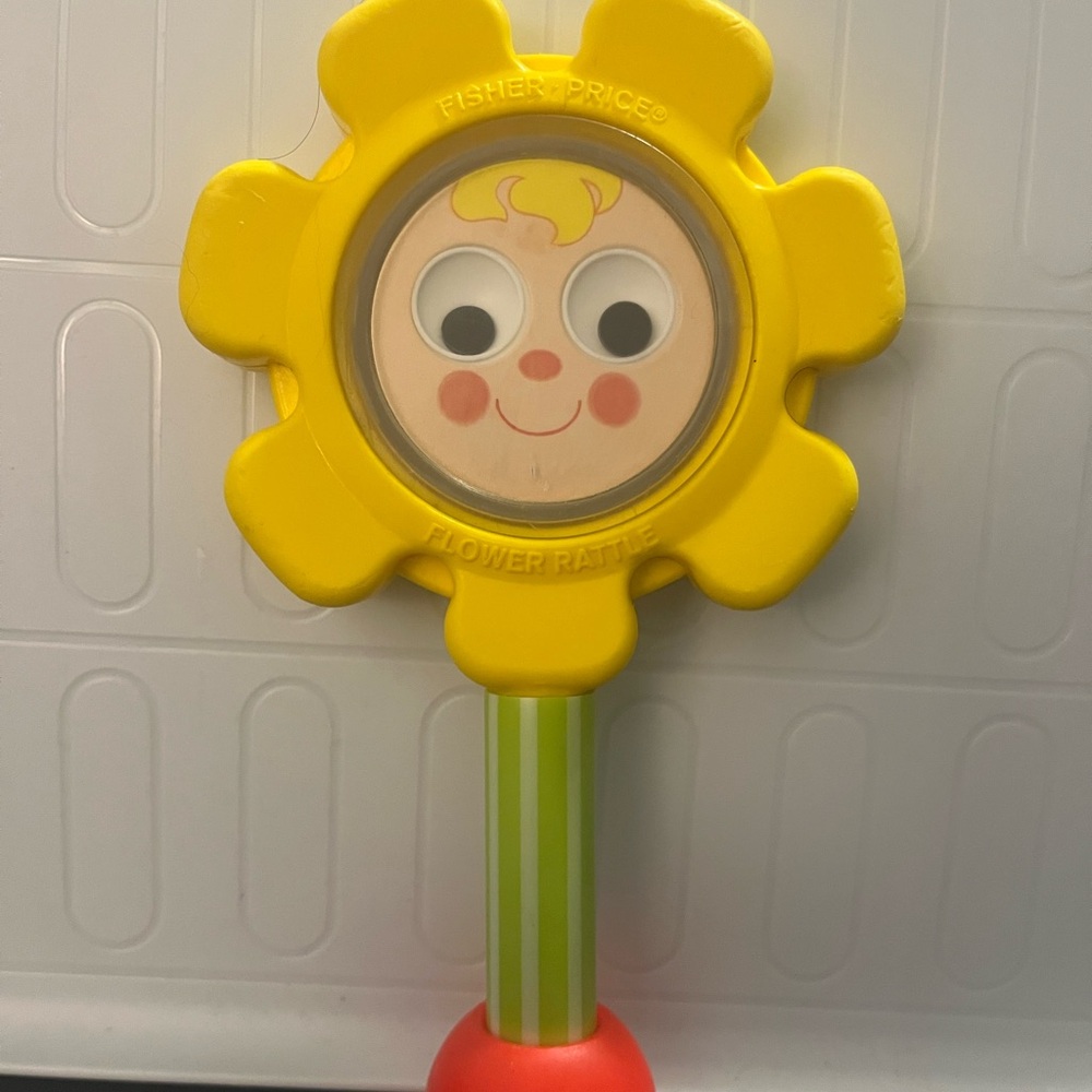 Kitsch Flower Power 1973 Vintage Fisher-Price Baby Mirror Rattle